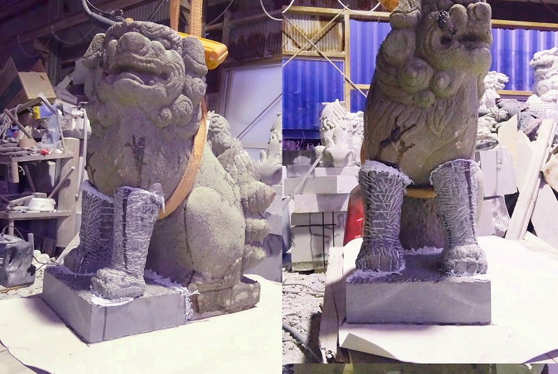 新しく台座と前足二本を和泉砂岩で造作