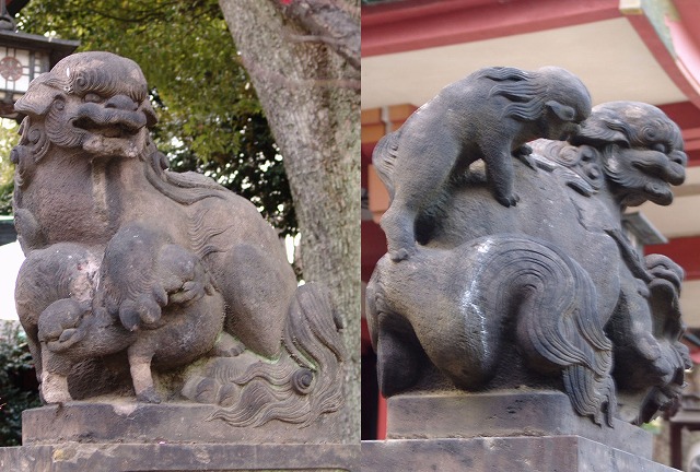 品川区　<b>品川神社　</b>明治17年(1884)　石工清三郎　江戸狛犬尾流れ子だくさんの逸品狛犬