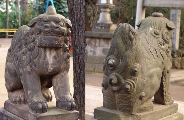 品川区　<b>品川神社</b> 寛政04年(1792)　石工四郎兵衛　宝珠狛犬頭に角と宝珠が付いた江戸発祥の狛犬