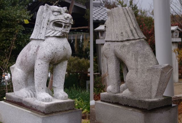 三重県津市　<b>比佐豆知神社　</b>平成　室内に保管されている小型の越前狛犬を花崗岩で再現彫刻。