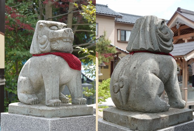 福井市　<b>木田神社　えびす宮</b>　平成　出来立ての越前狛犬、笏谷石で彫られていて今風にアレンジしている